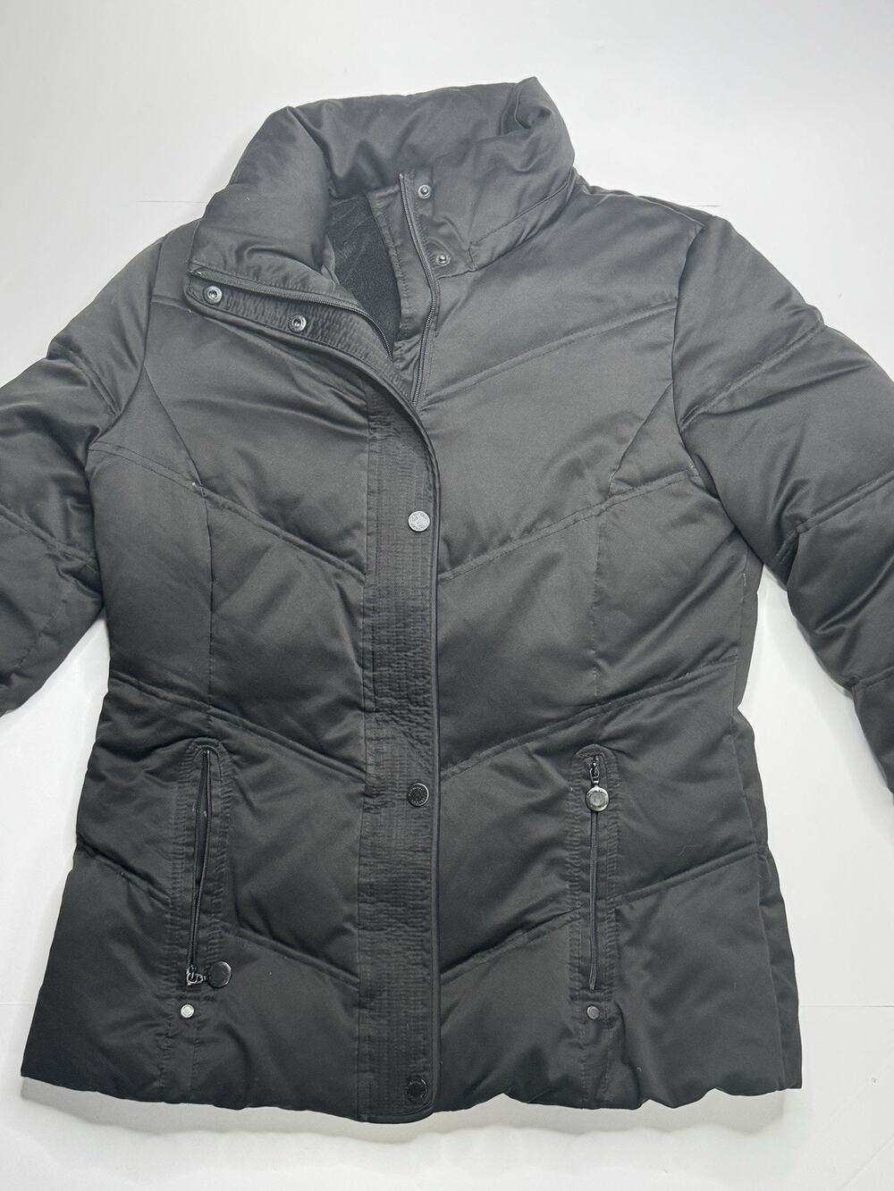 Calvin Klein Womens M Black Down Puffer Jacket Faux Fur Lined No Hood